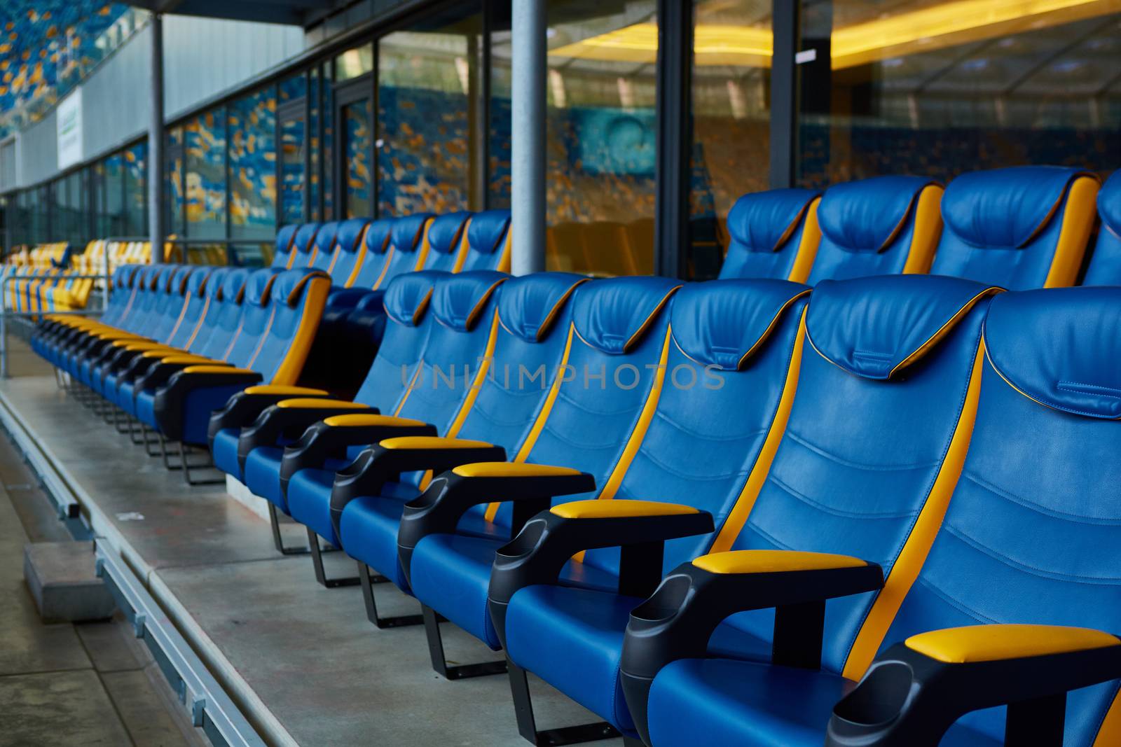 blue chair on sport stadium by sarymsakov