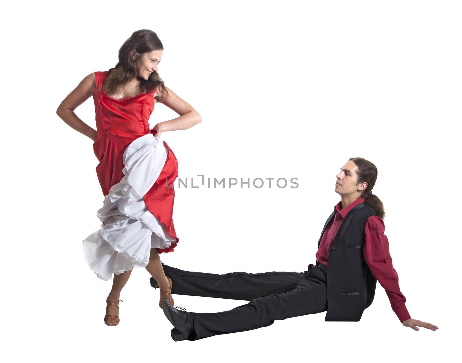 Couple in retro swing clothes isolated over white