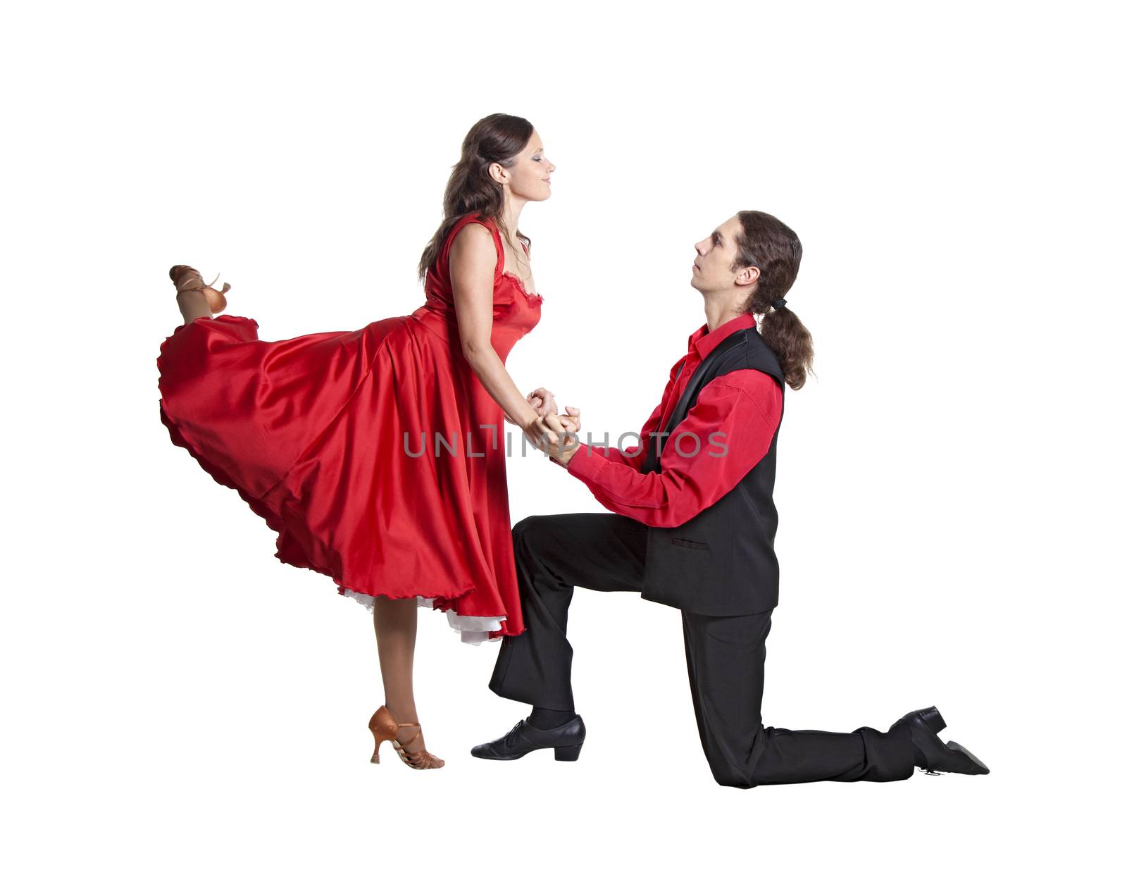 Couple in retro swing clothes isolated over white