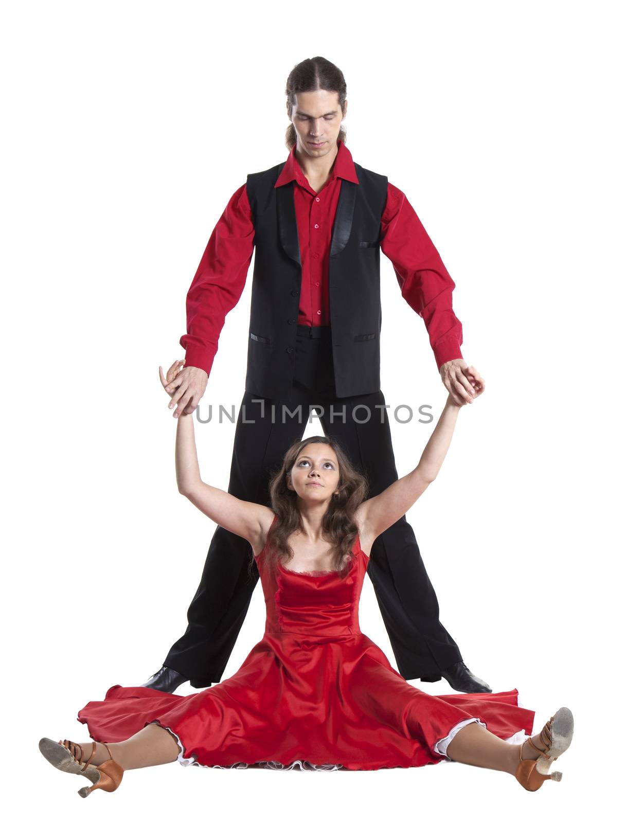 Couple in retro swing clothes isolated over white