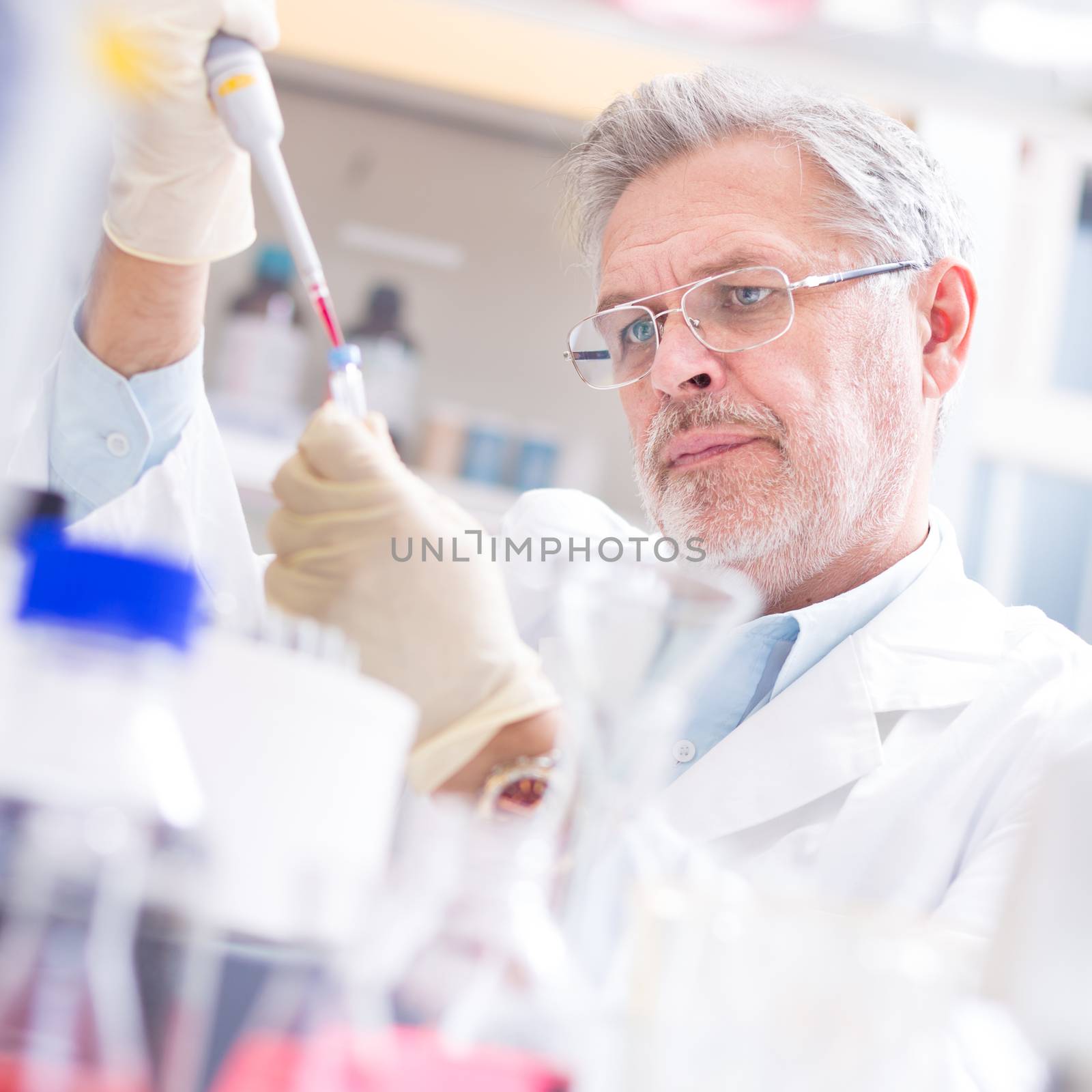 Life scientist researching in laboratory. Life sciences study living organisms on the level of microorganisms, viruses, human, animal and plant cells, genes, DNA...