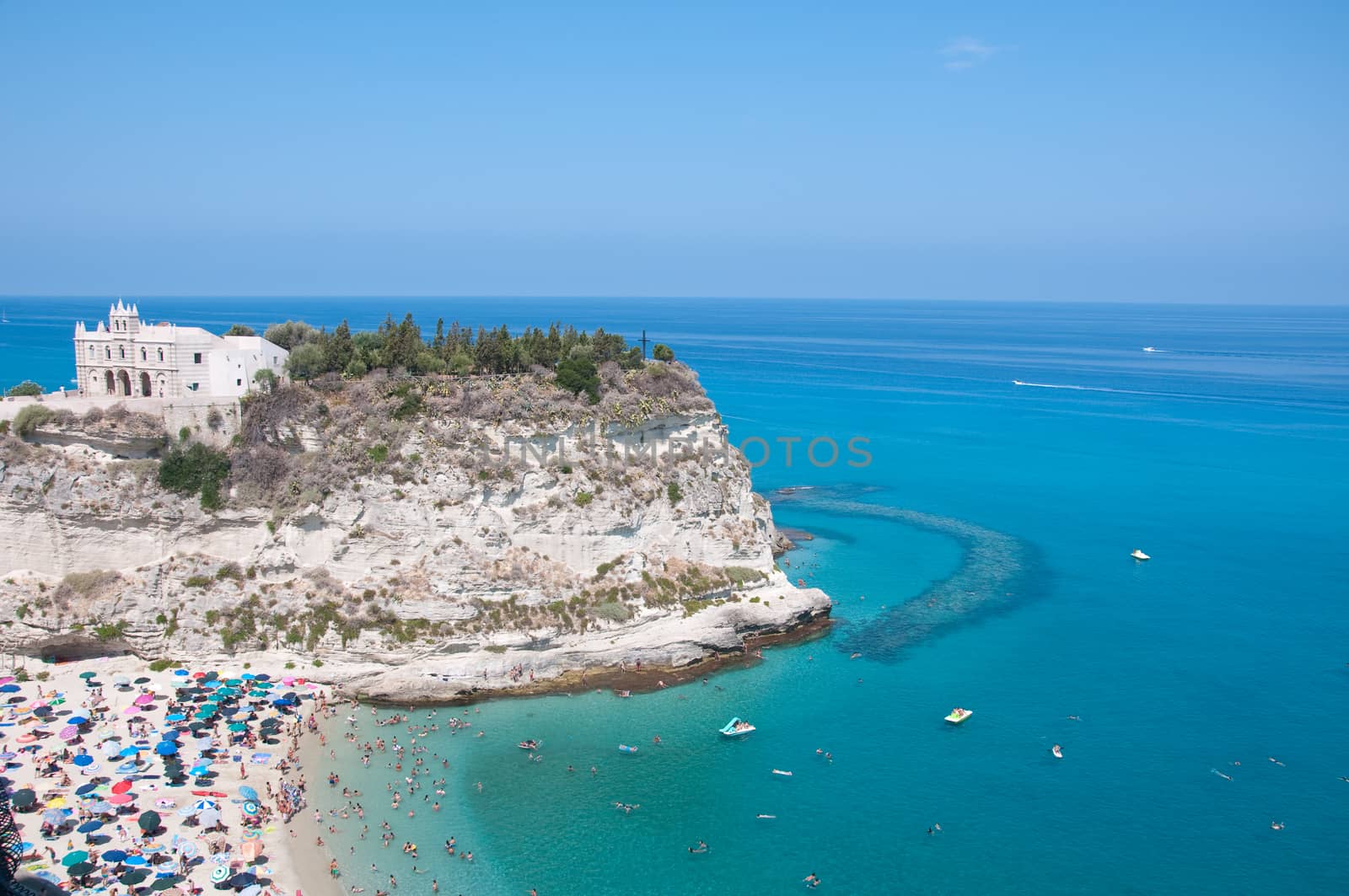 Top view of the church located on the island of Tropea, Calabria Italy