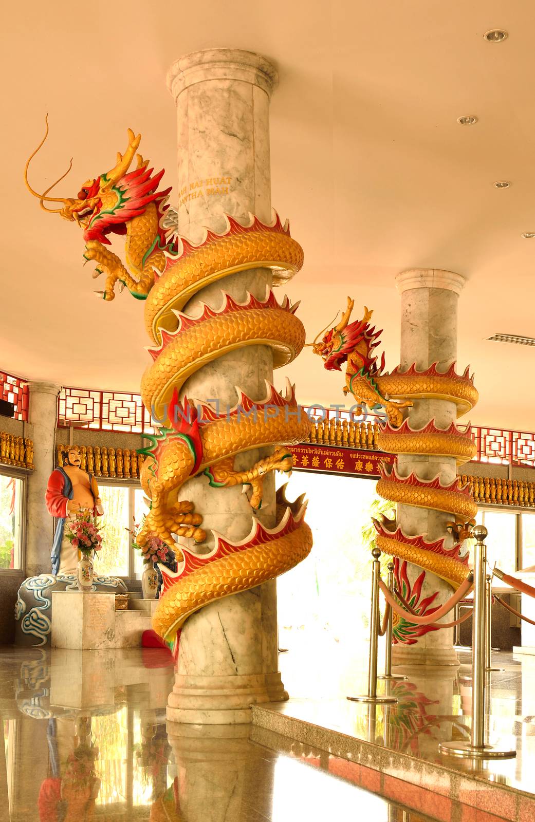 Capturing the chinese dragon statues are binding the pillars in Chinese Temple