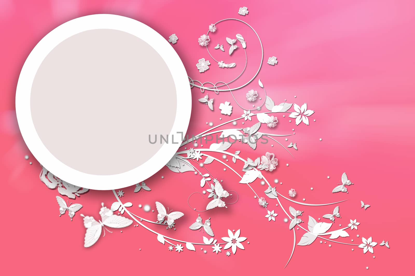 Butterflies Around Circle On Pink by kanokwan14002