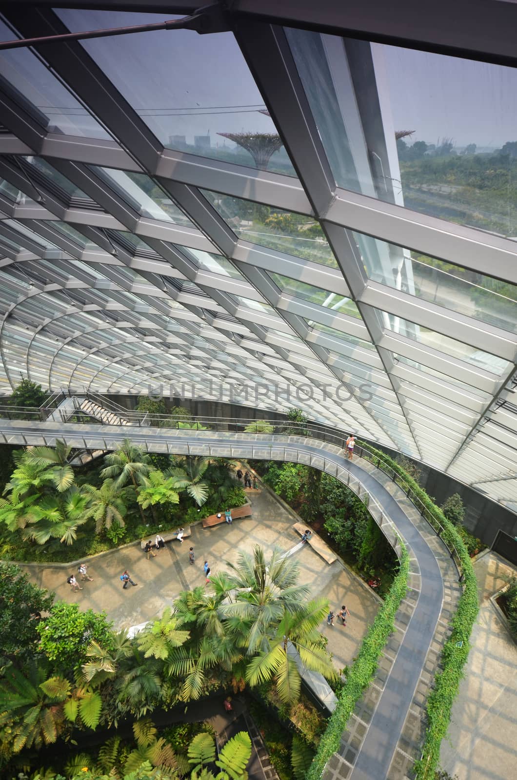 SINGAPORE- SEP 7: View of Cloud Forest at Gardens by the Bay on September 7, 2015. in Singapore. Gardens by the Bay is a park spanning 101 hectares of reclaimed land.