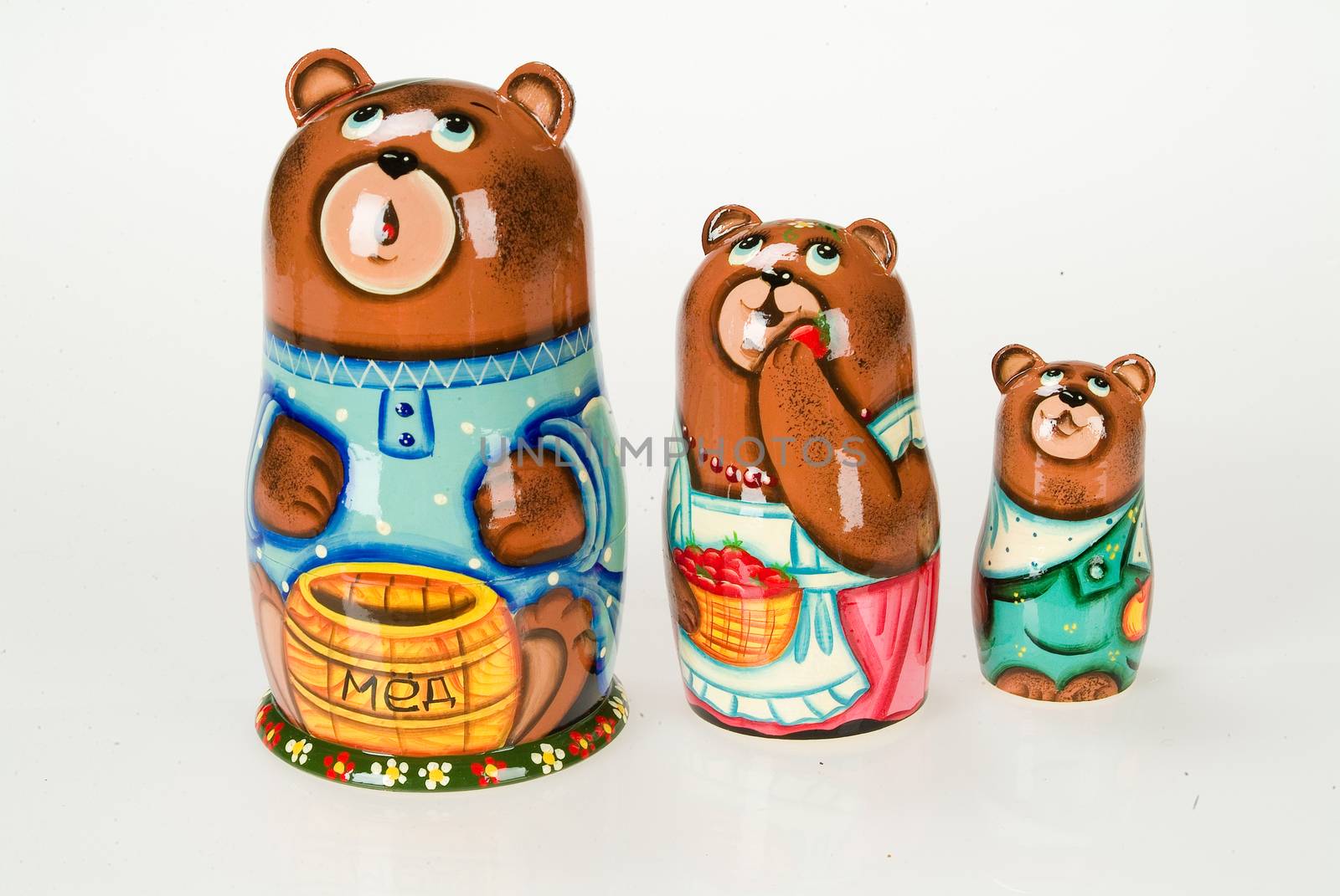 Traditional Russian folk dolls on a studio background