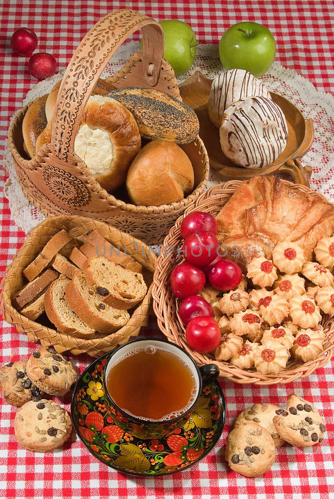 Different kinds of bread and pastry