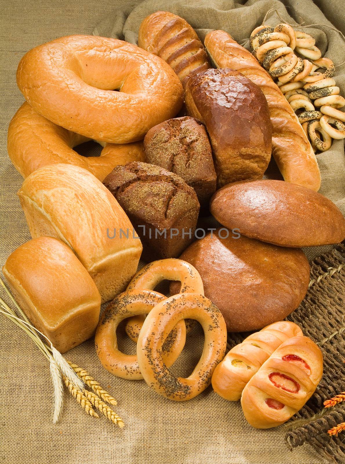 Different kinds of bread and pastry