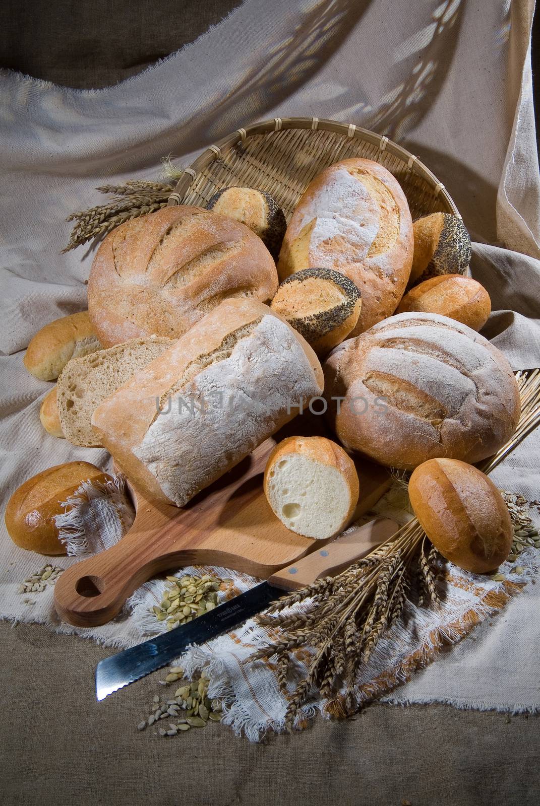 Different kinds of bread and pastry