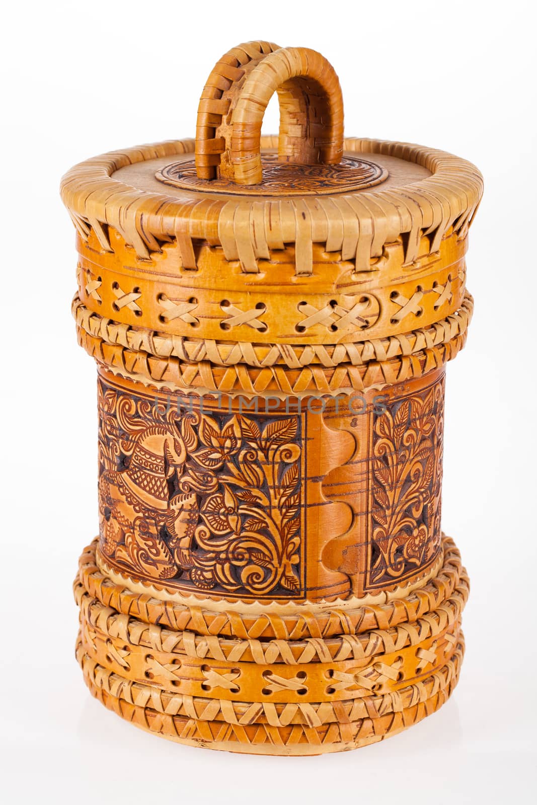 Wooden traditional Russian handmade container on isolated background