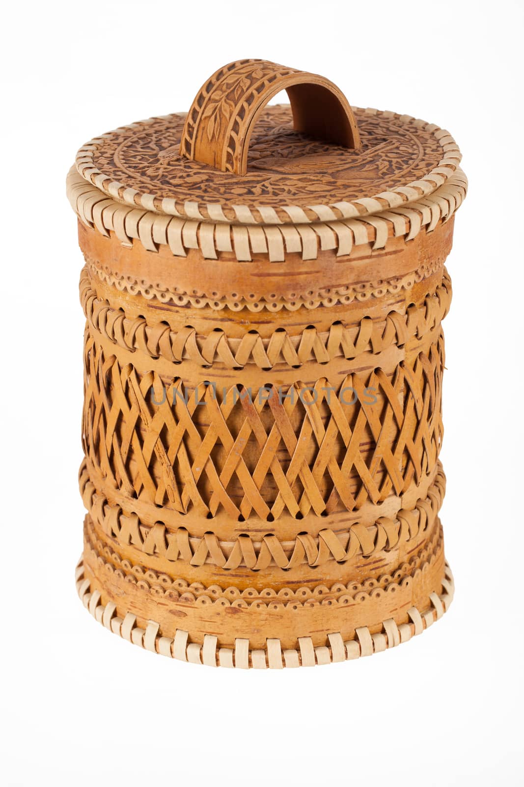 Wooden traditional Russian handmade container on isolated background