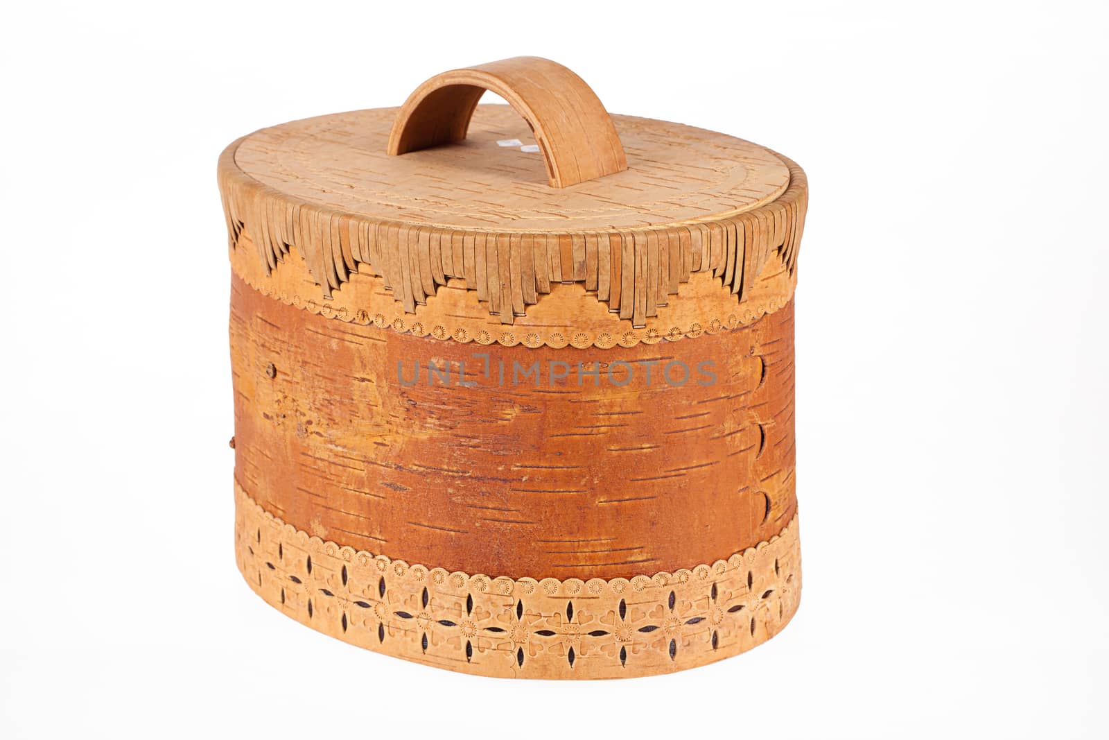 Wooden traditional Russian handmade container on isolated background