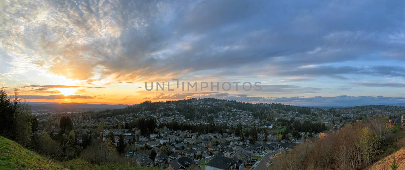 Sunset Over Happy Valley Oregon Residential Suburbs Panorama