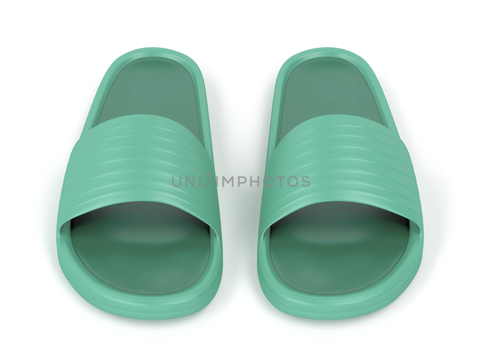 Front view of green rubber slippers