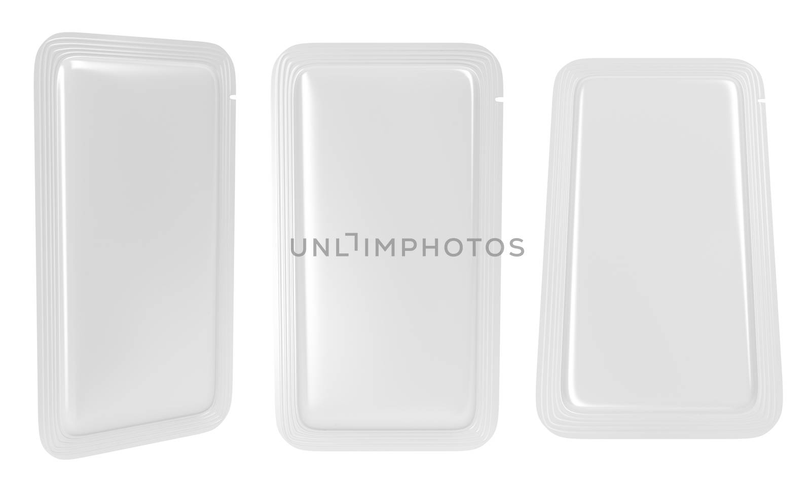 White blank sachet packaging for food, drinks, cosmetics, or medicine.