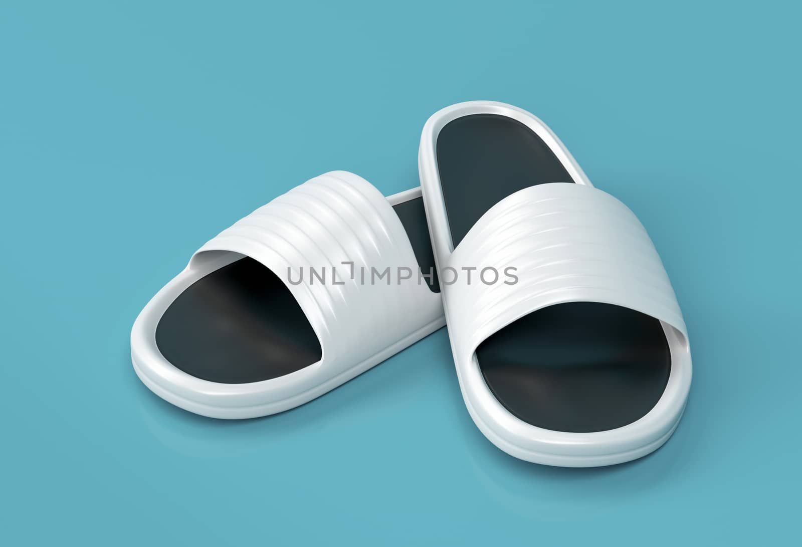 White rubber slippers on shiny background