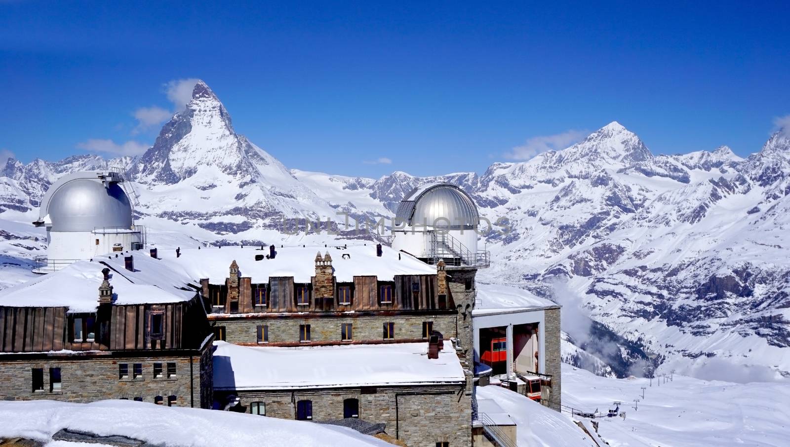 Gornergrat train station with Matterhorn peak in the background, Zermatt, Switzerland