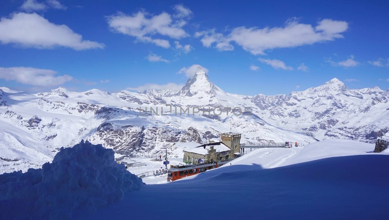 Gornergrat train station with Matterhorn peak landscape, Zermatt, Switzerland