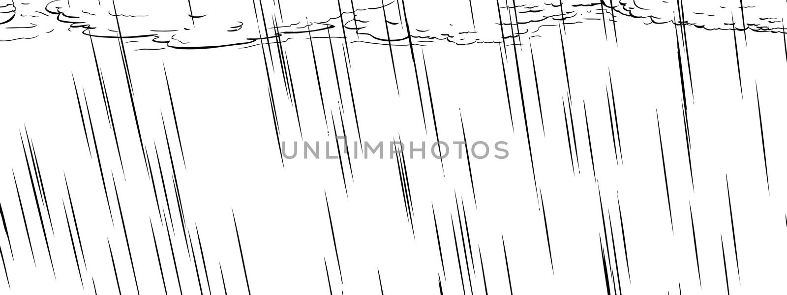 Outline illustration of dark clouds and falling rain