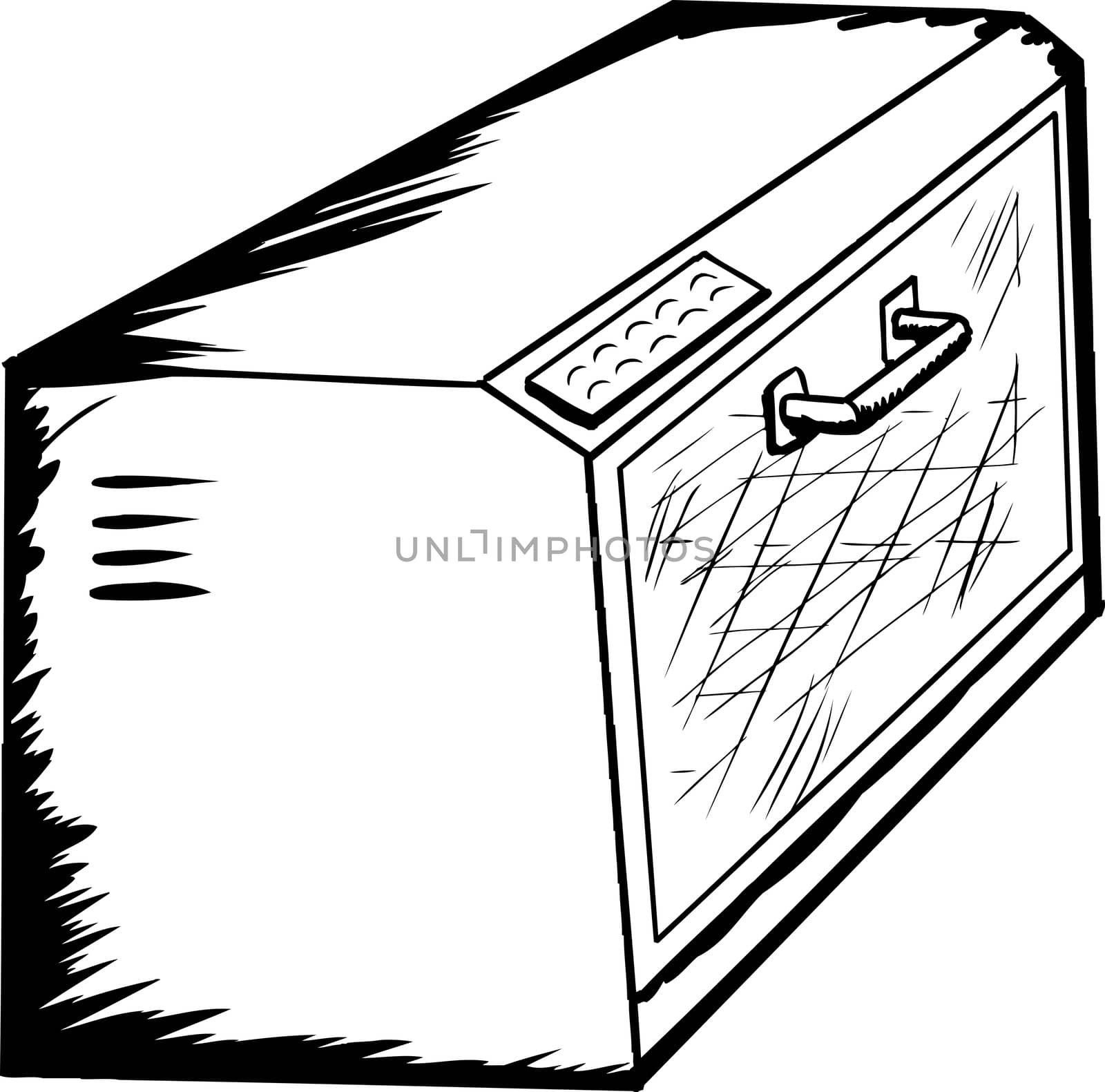 Hand drawn cartoon of an empty toaster oven over white