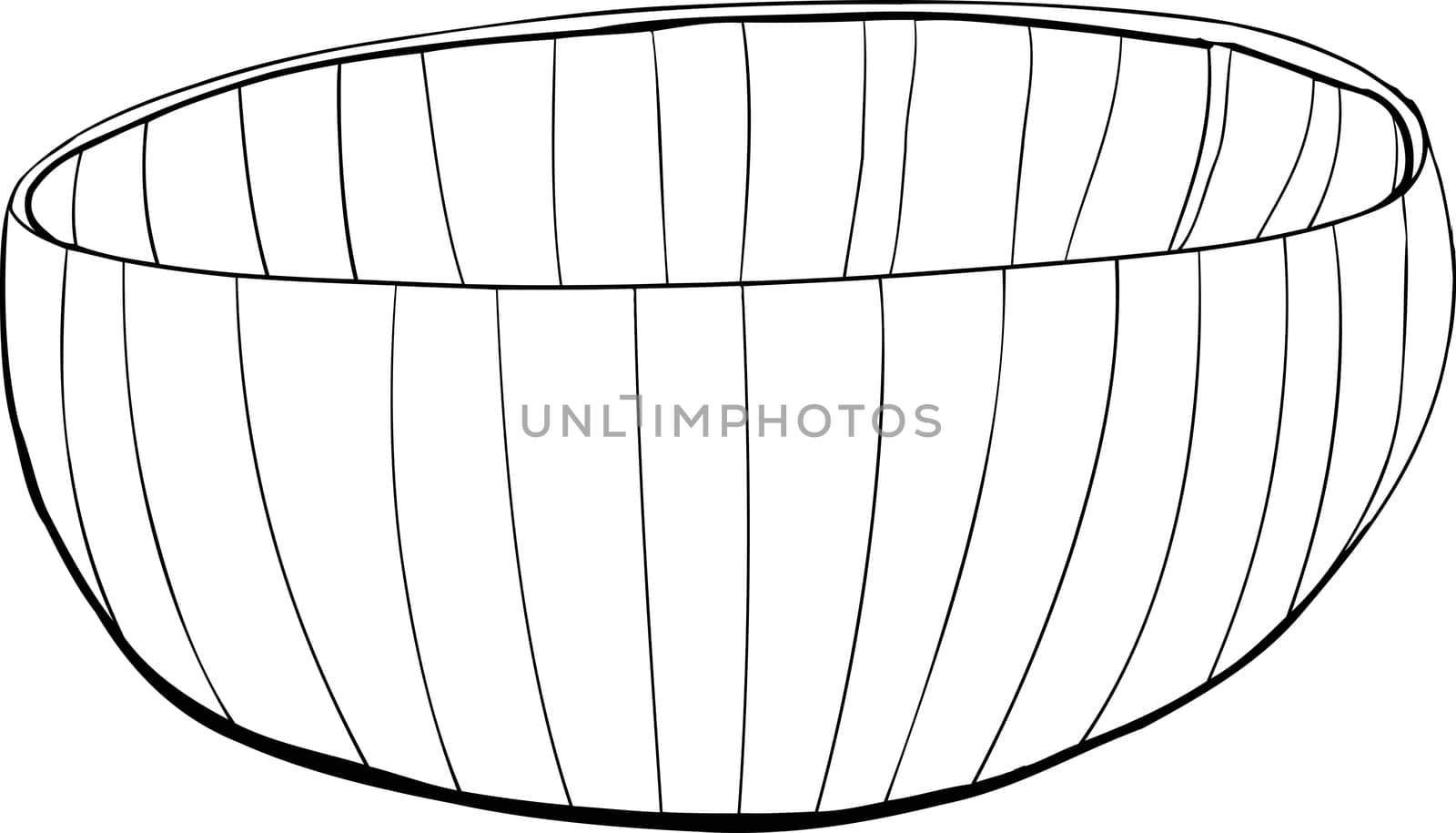 Hand drawn outline of a bamboo bowl on white