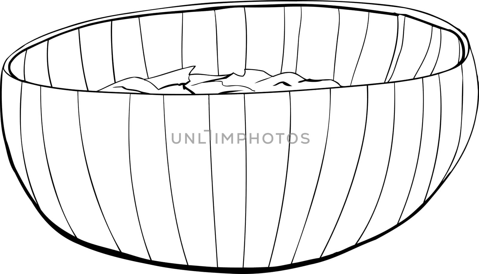 Isolated illustrated outline of a bamboo bowl with salad