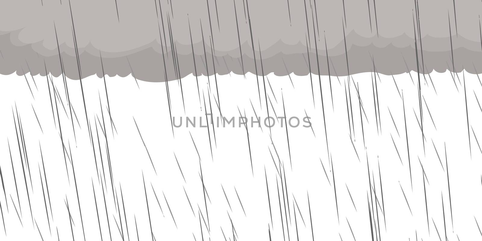 Gray clouds and rain over white background illustration