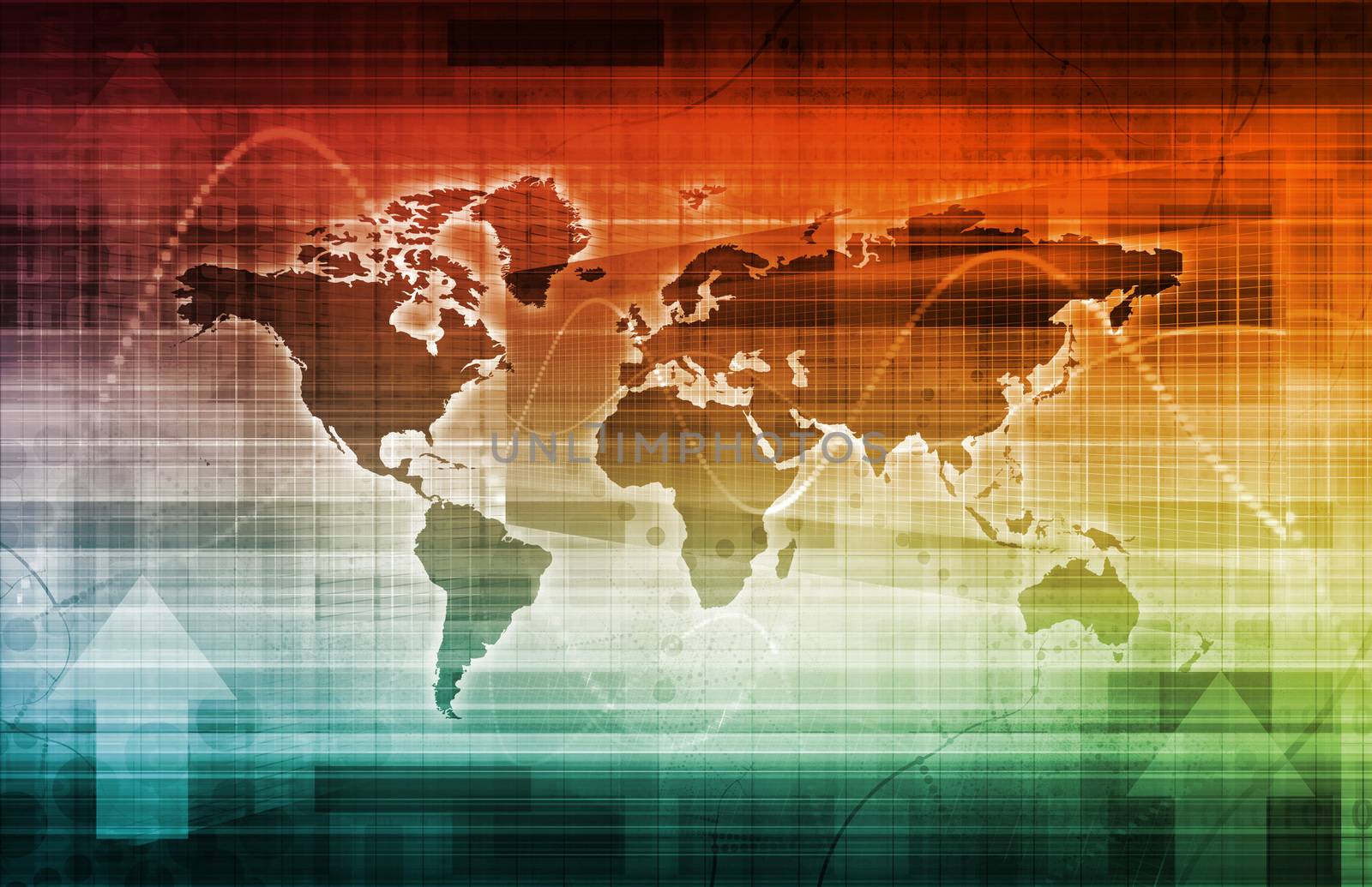 World Business Background with Map and Digital Data
