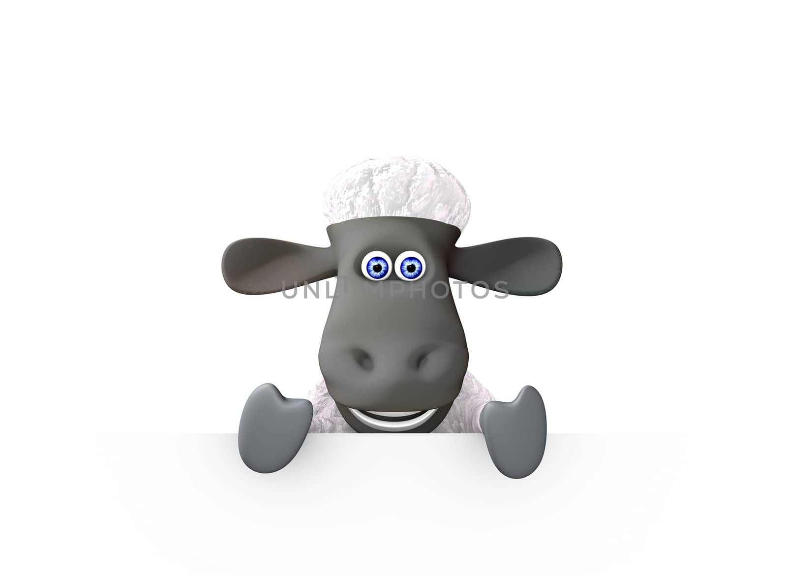 funny sheep showing a bottom blank space. 3d render