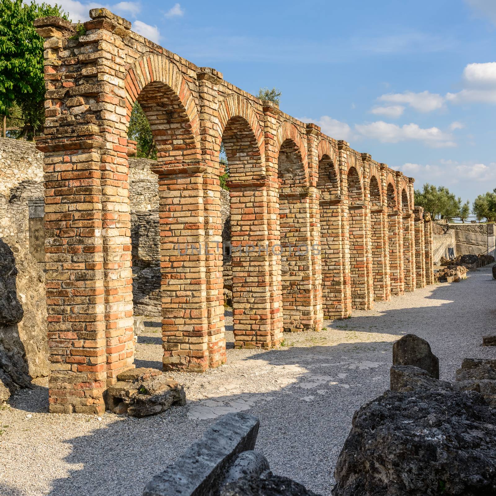 Caves of Catullus,the Roman villa knows as Villa Catulliana or "Grotte di Catullus",the 1st century BC,the columns of cryptoporticus