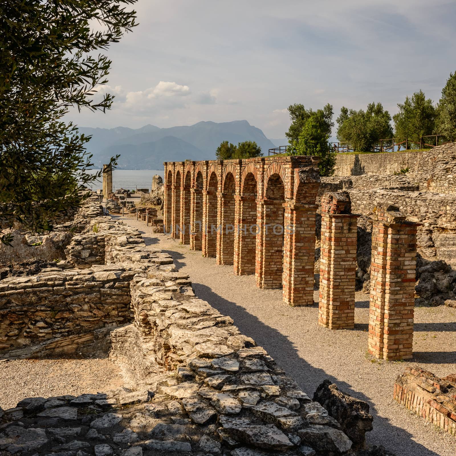 Caves of Catullus,the Roman villa knows as Villa Catulliana or "Grotte di Catullus",the 1st century BC,the columns of cryptoporticus