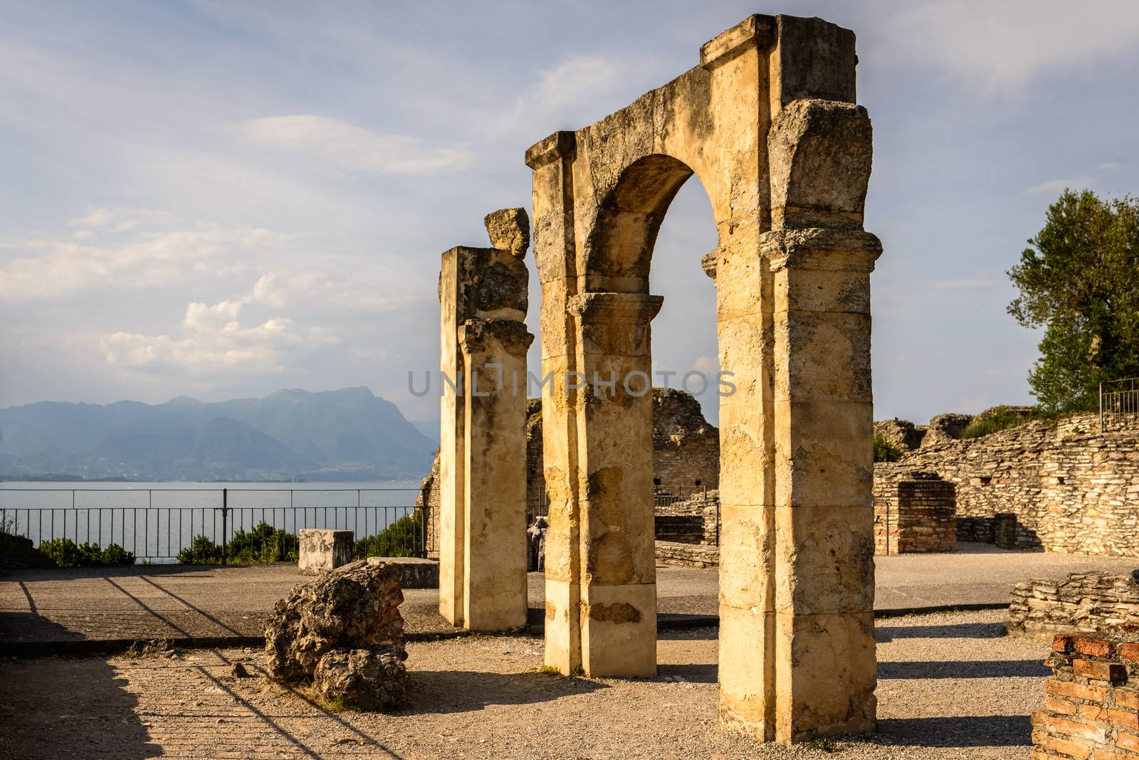 Caves of Catullus,the Roman villa knows as Villa Catulliana or "Grotte di Catullus",the 1st century BC,the columns of cryptoporticus