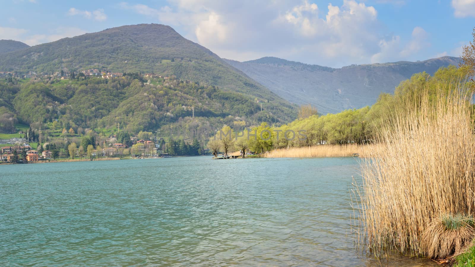 Pictured a panorama of Endine Lake during the  day