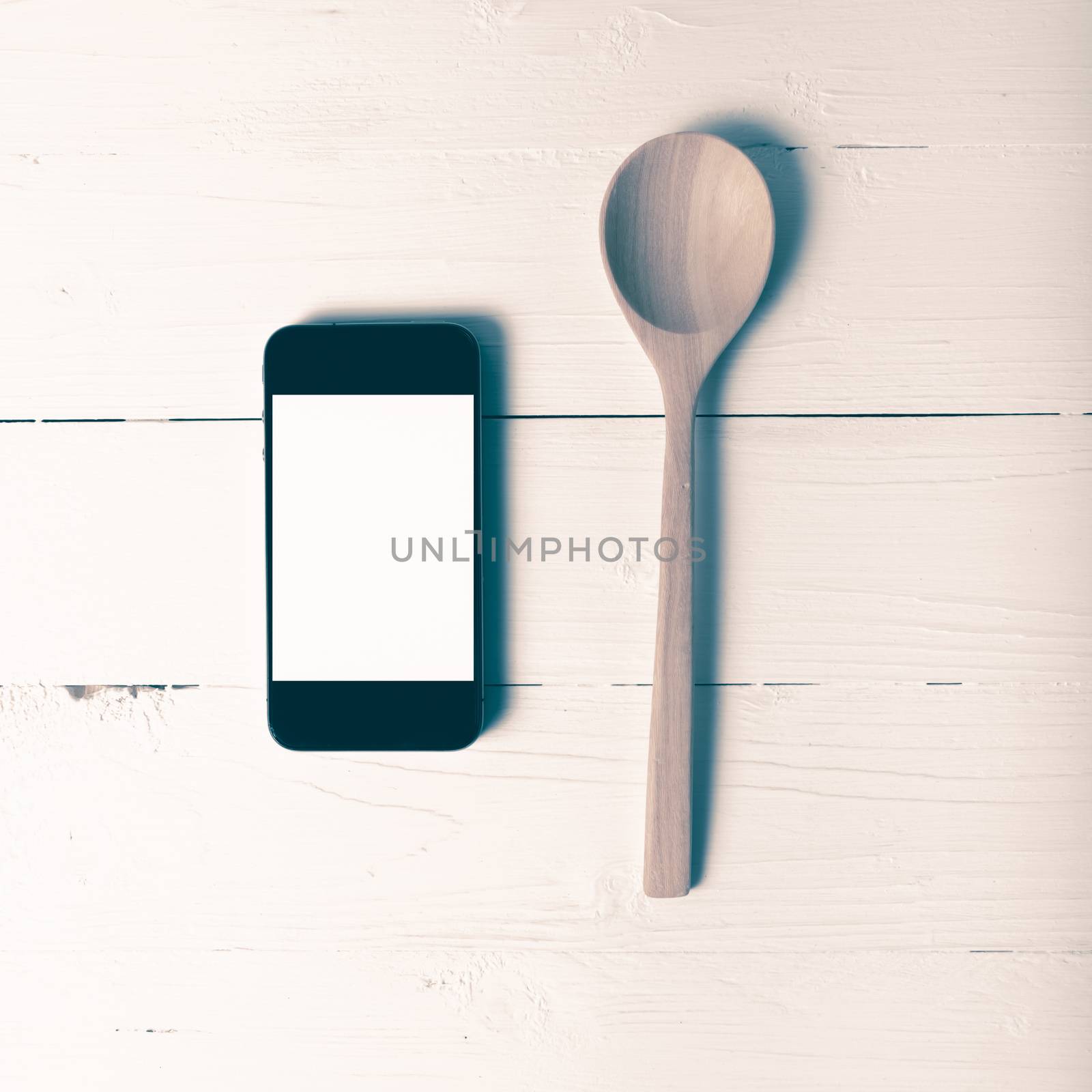 spoon and smart phone concept eating social vintage style by ammza12