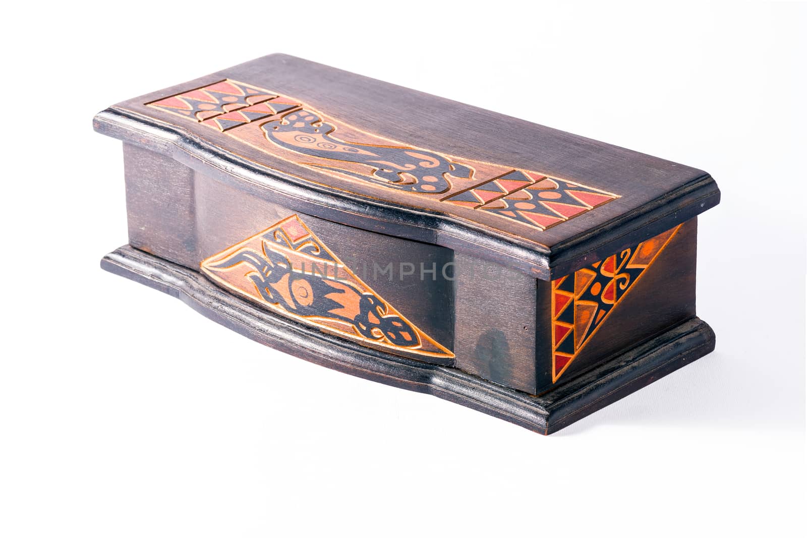 A view of close wodden carved box.
