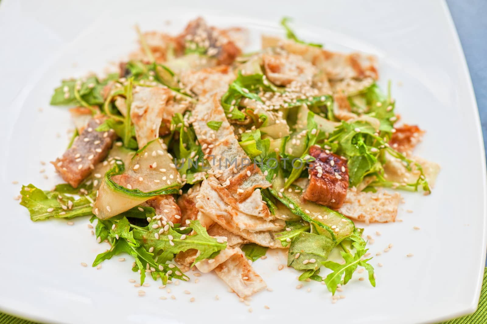 Salad with smoked eel. Japanese food