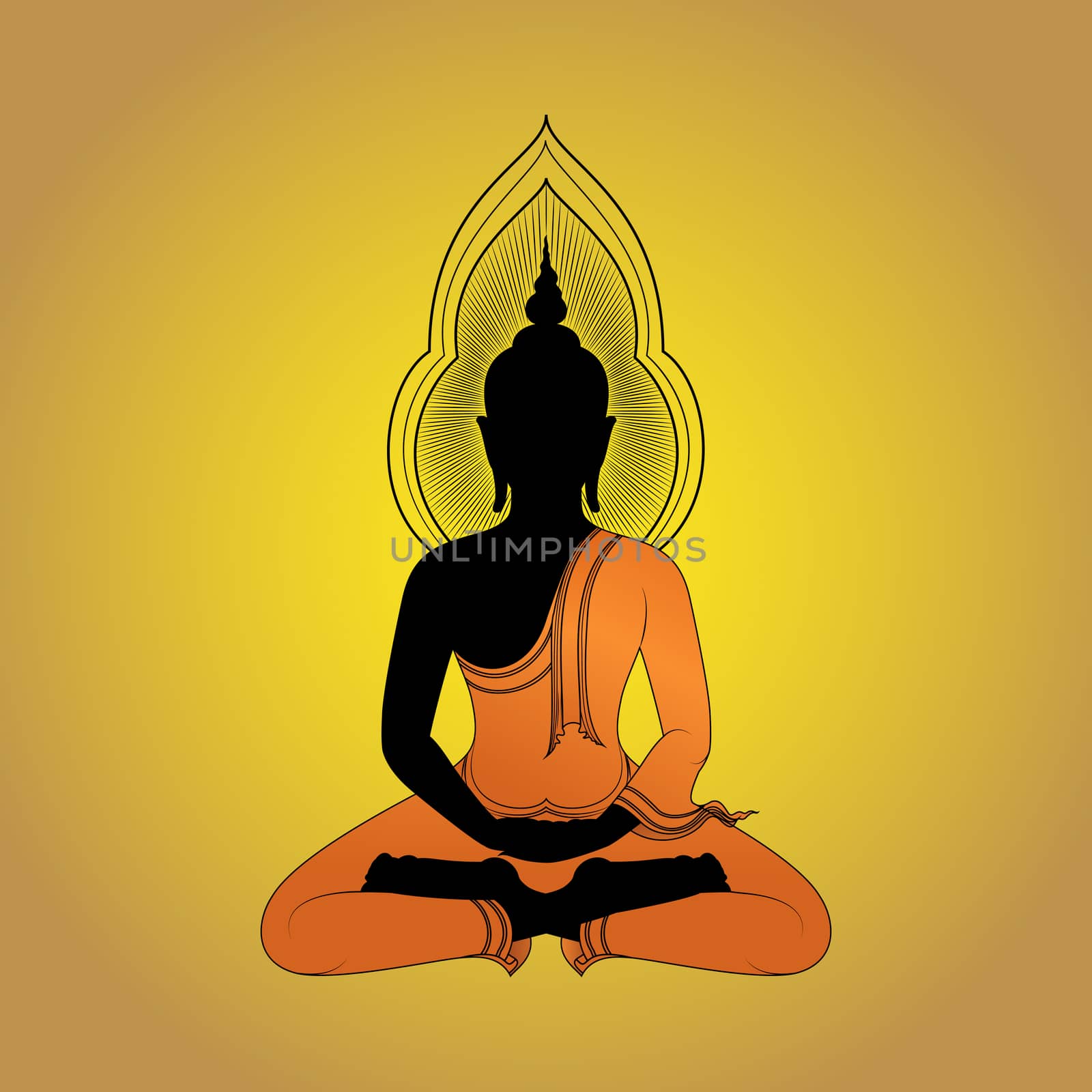 Buddha silhouette against gold background by PhiphatStockphoto