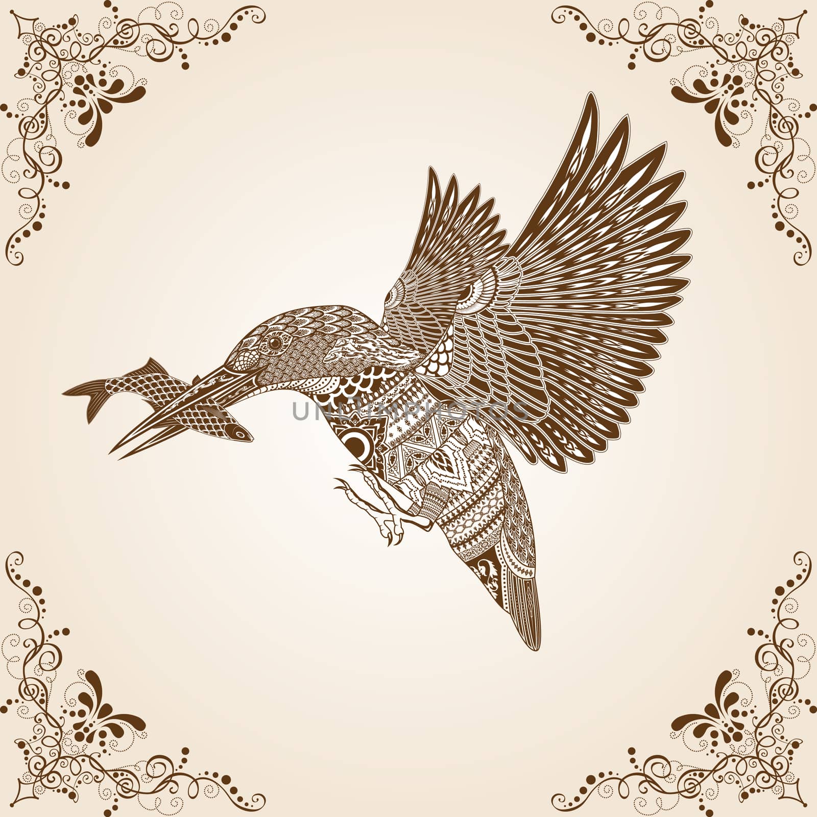 Kingfisher Bird Thai Pattern Vector Illustration,Asian art.