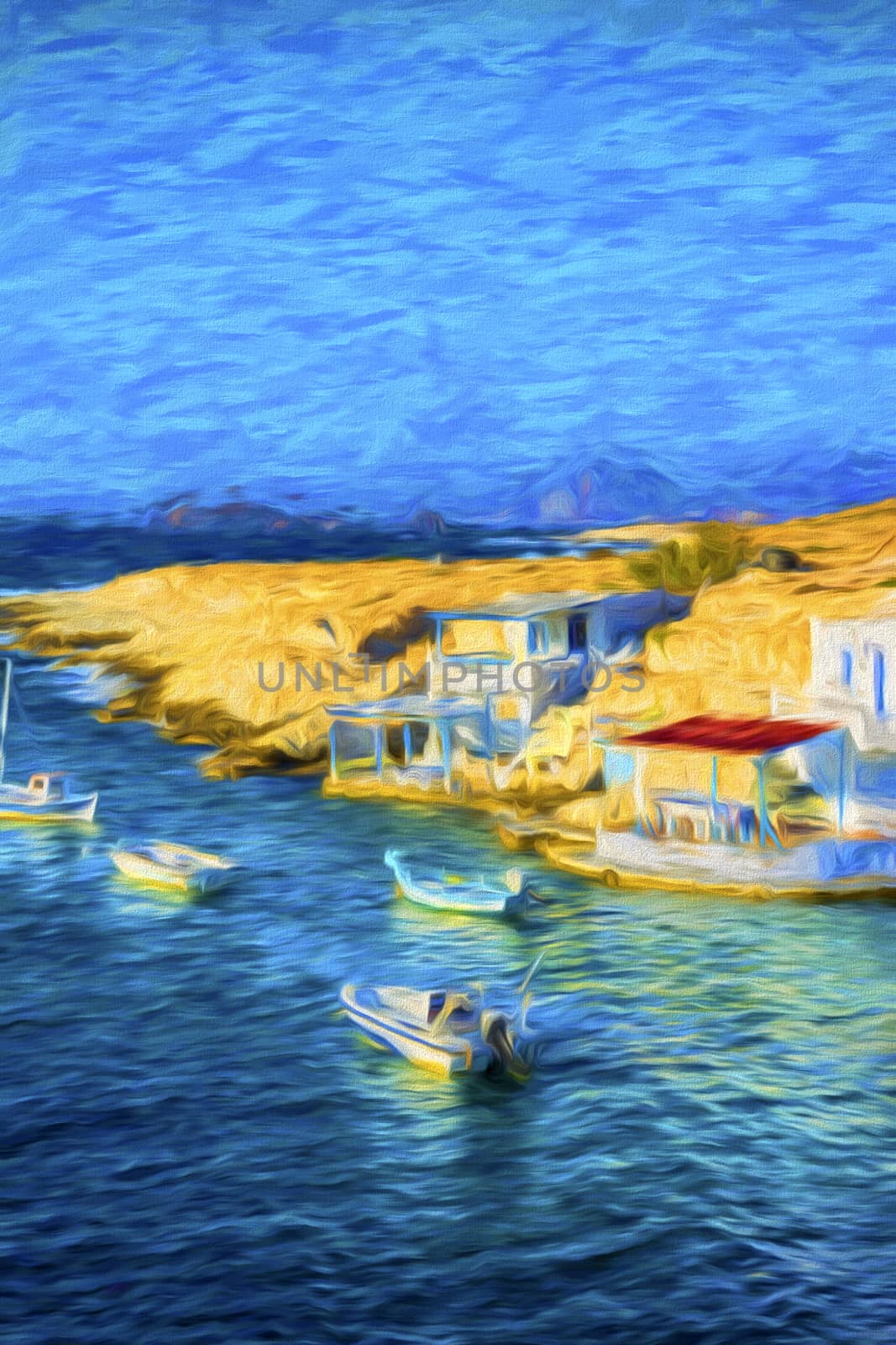 Artistic view of traditional fishing village on Milos island at Greece by ankarb