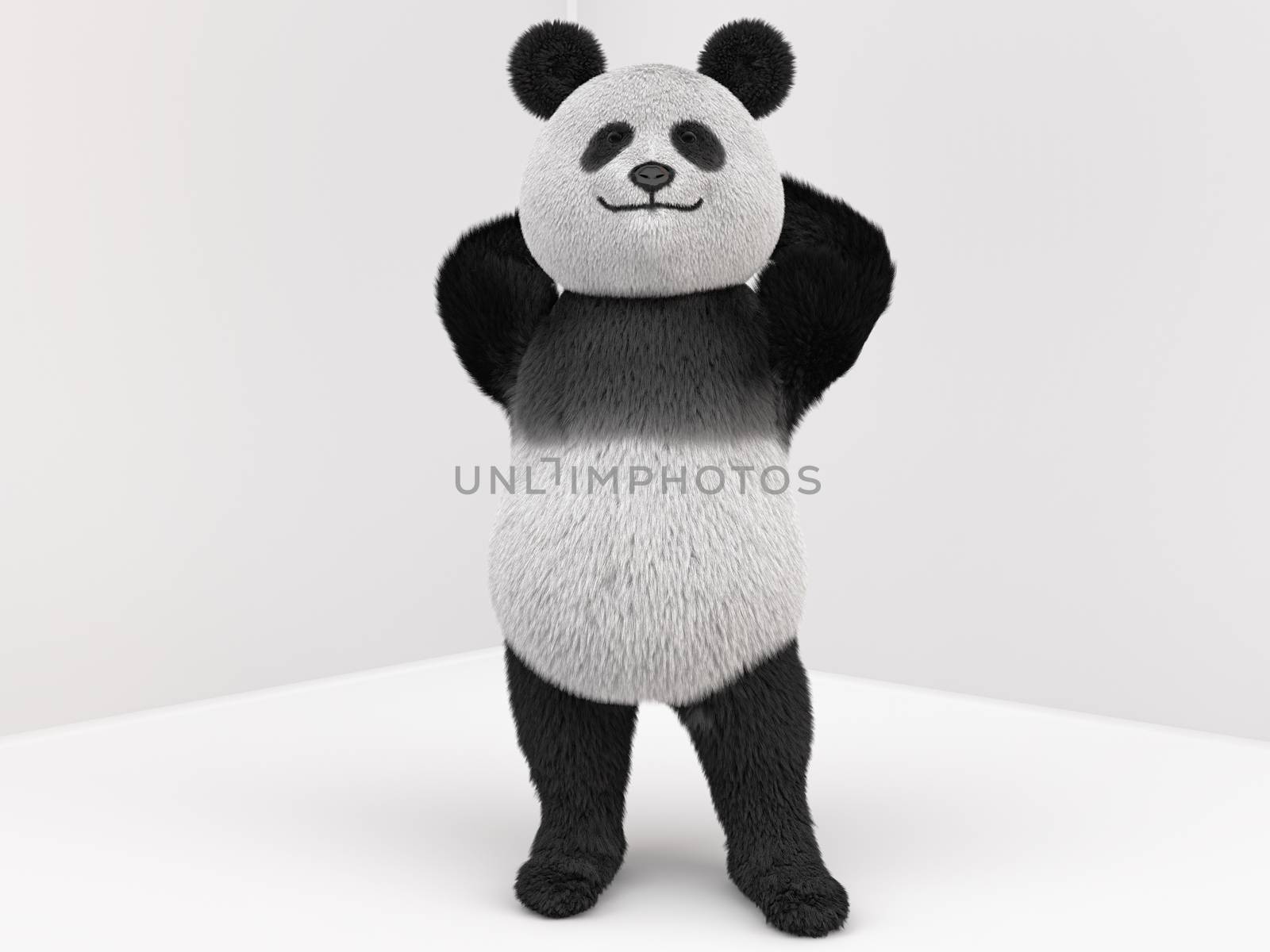 mascot character panda standing in a confident pose with hands behind his head