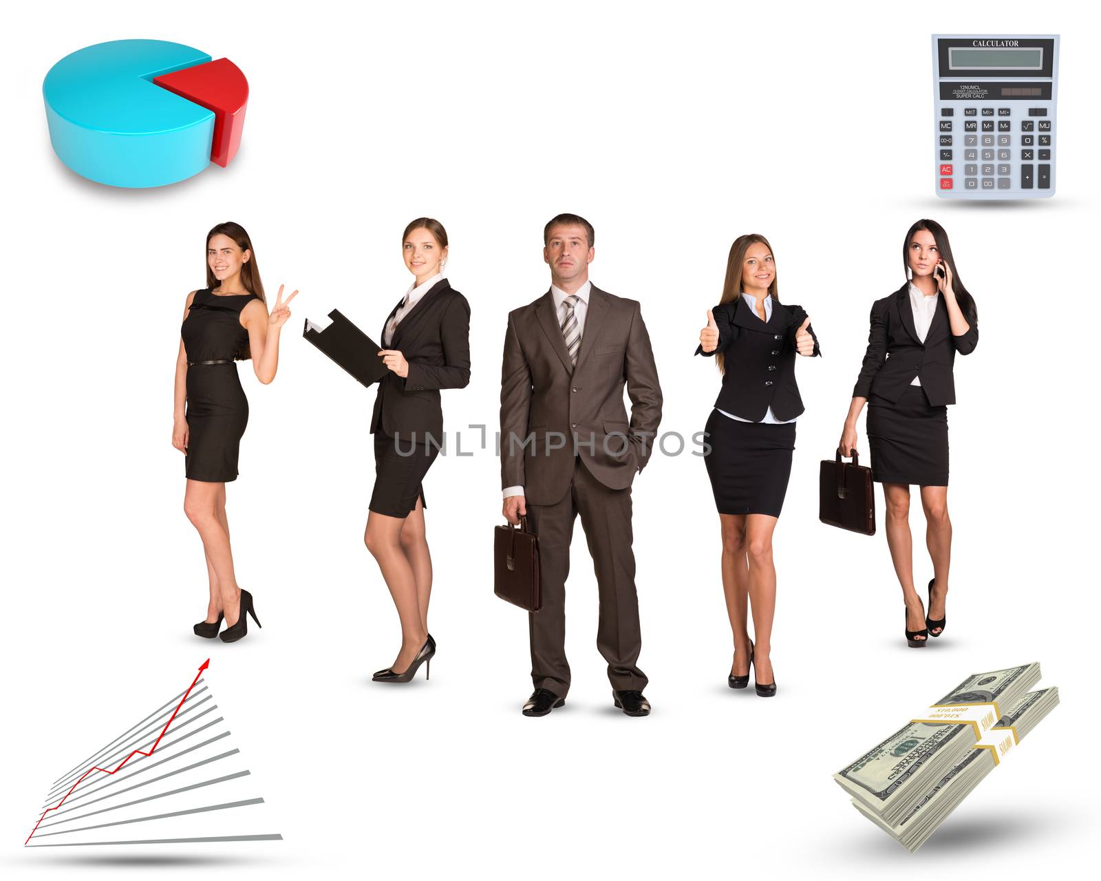 Group of business people with cash on isolated white background
