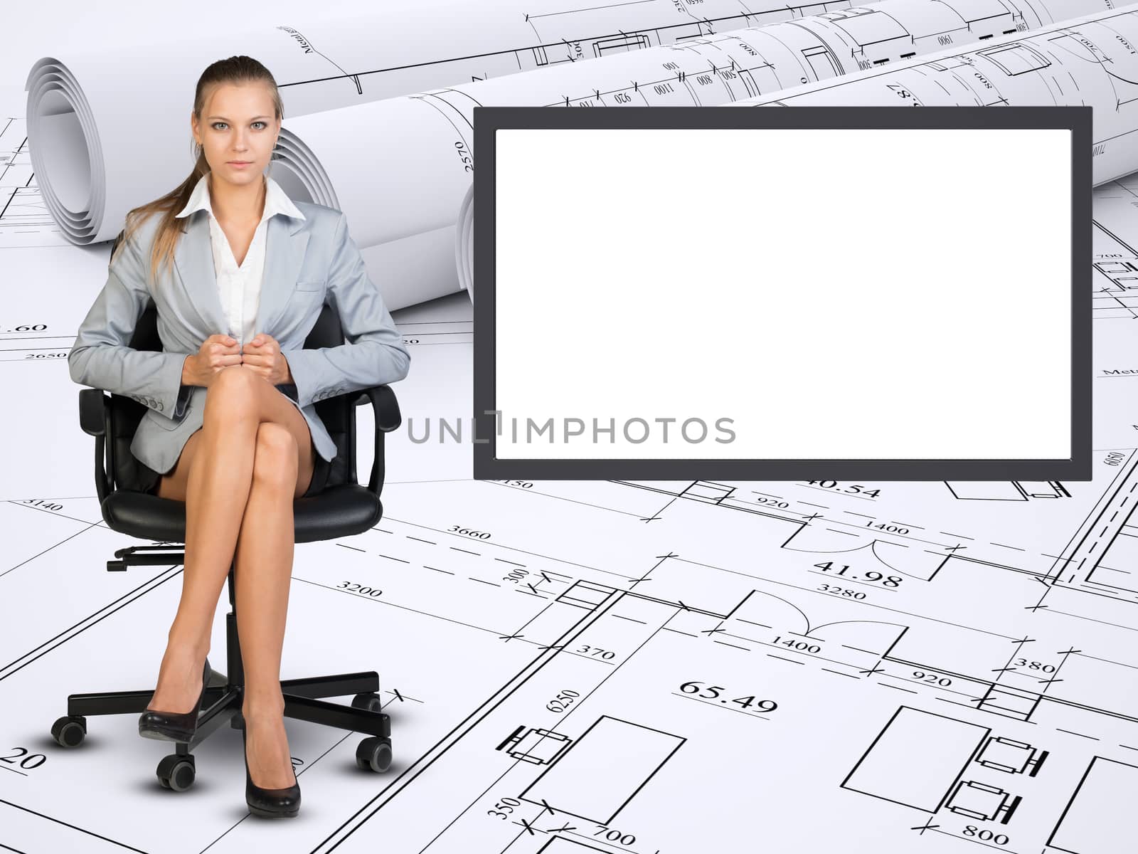 Business lady sitting in chair with crossed legs by cherezoff