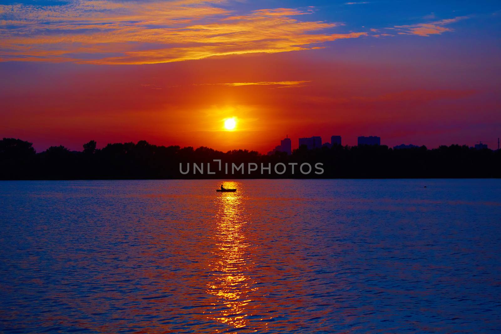 Sunrise over the river. Dnepr river. Kiev