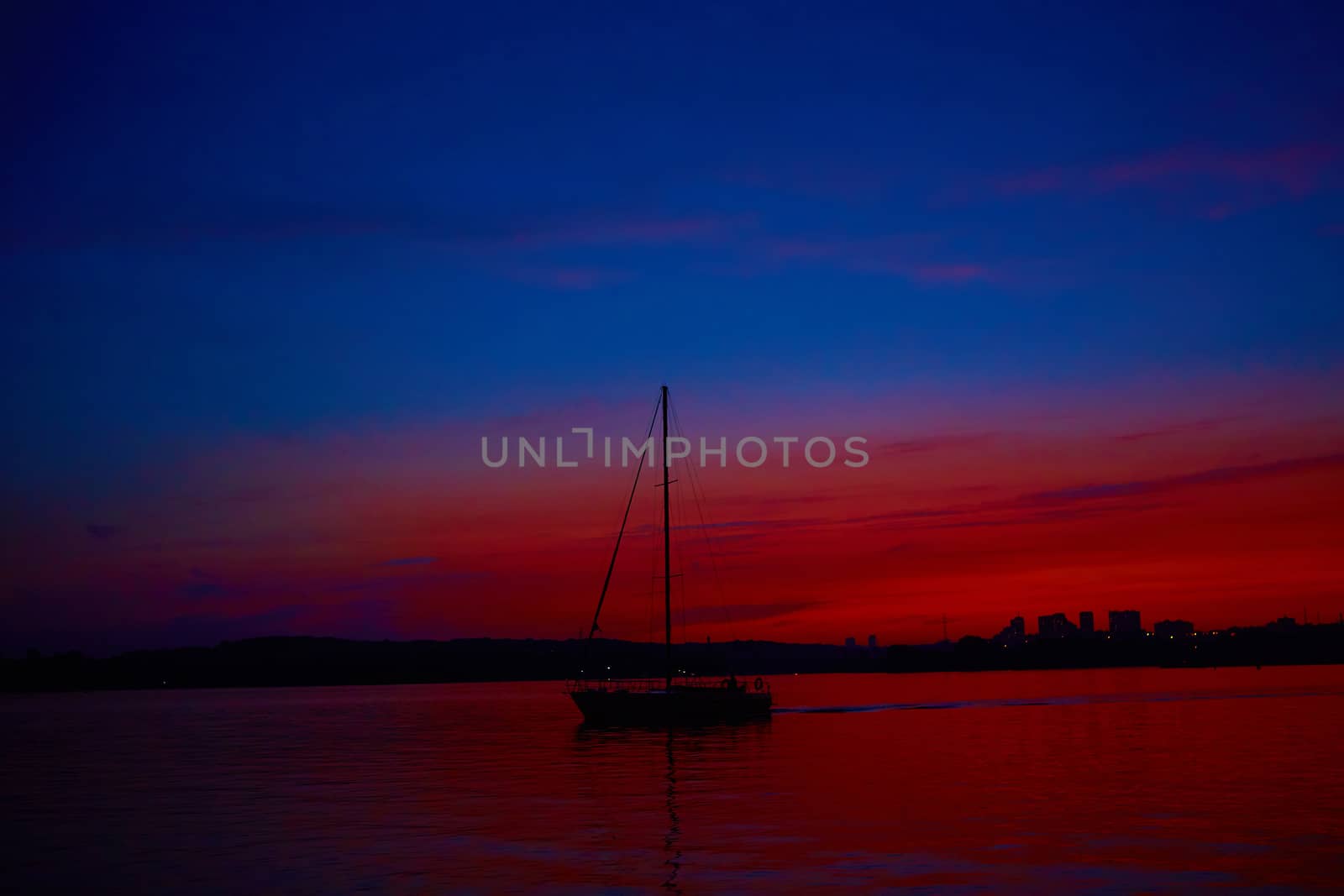 Sunrise over the river. Dnepr river. Kiev