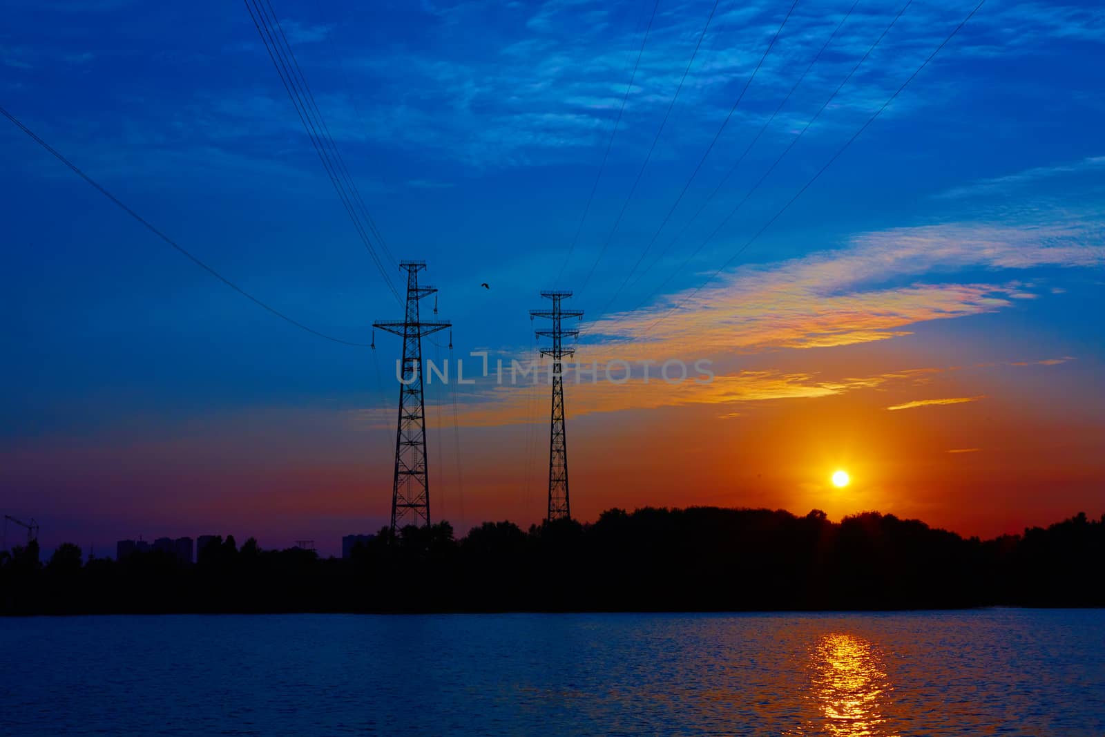 Sunrise over the river. Dnepr river. Kiev