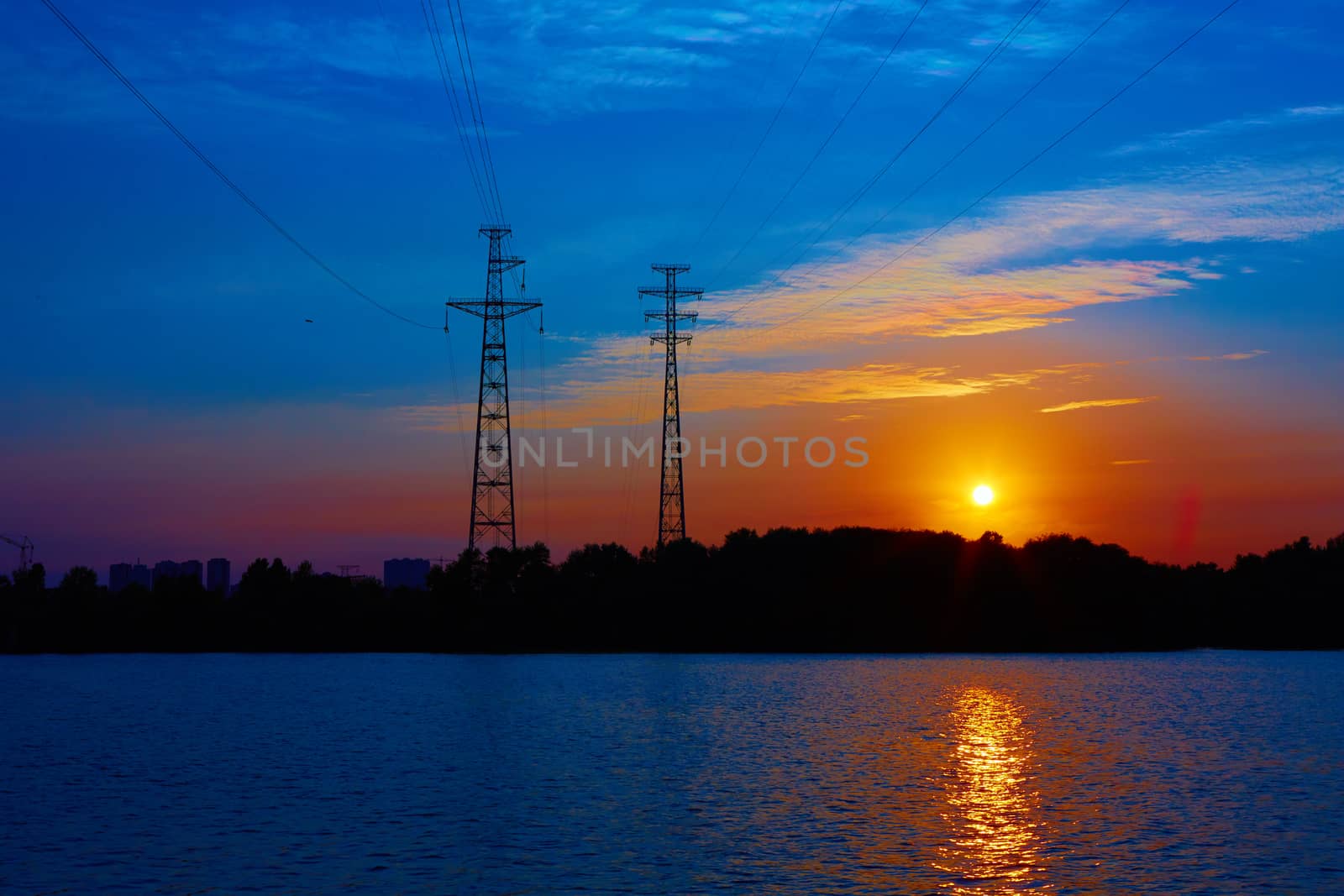 Sunrise over the river. Dnepr river. Kiev