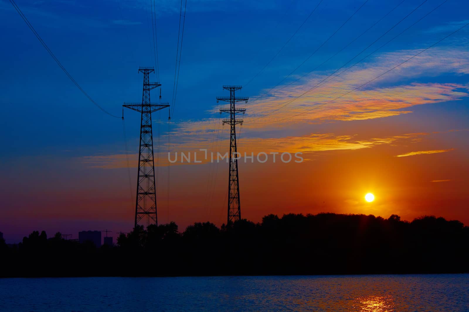 Sunrise over the river. Dnepr river. Kiev