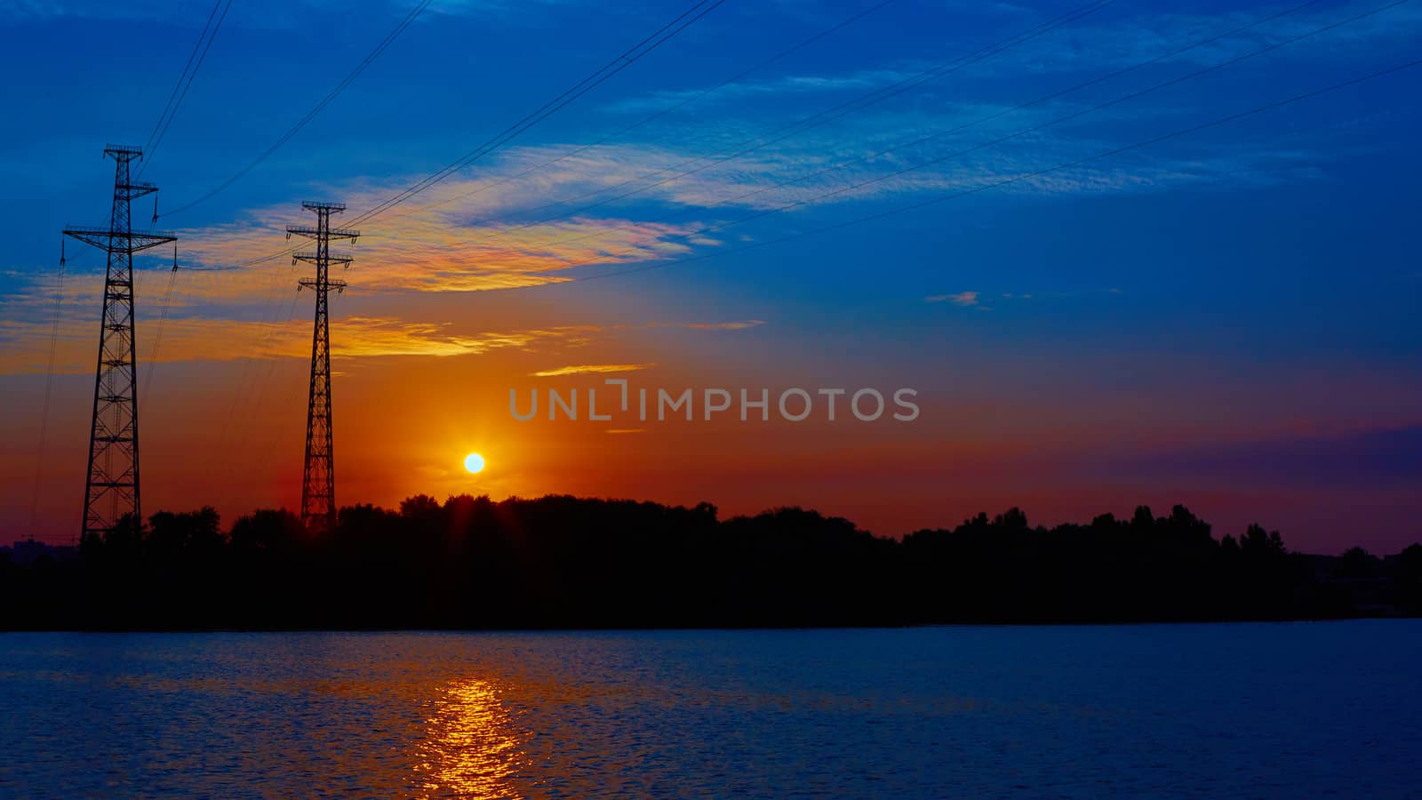 Sunrise over the river. Dnepr river. Kiev