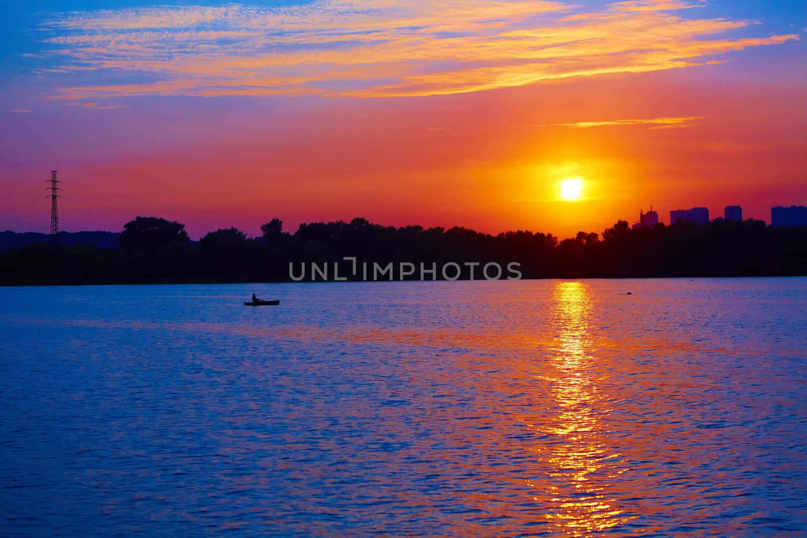 Sunrise over the river. Dnepr river. Kiev