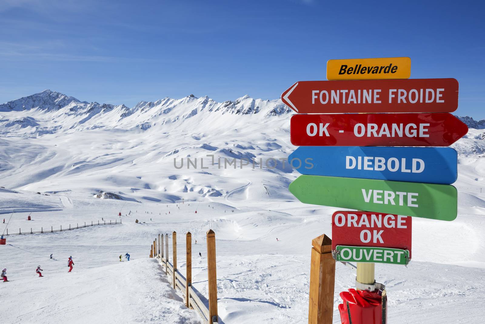 View of skiing area in the Tarentaise Valley, France.